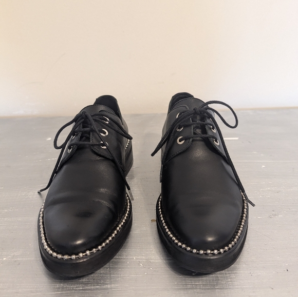 Miista London "Adelaide" Black Leather Oxfords with metal chain trim Sz 7.5 US - Picture 10 of 13